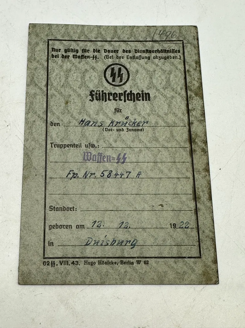 Originalt SS Führerschein - driver's license