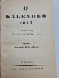 Sjælden original Waffen - SS lommekalender for danske frivillige - år 1945, komplet
