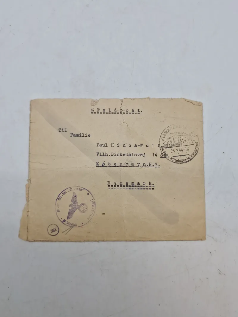 Original SS  feldpost kuvert sendt til Daanmark WW2