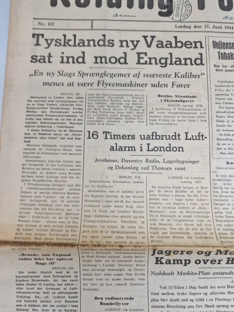 Originalt eks. af Kolding folkeblad fra 1944