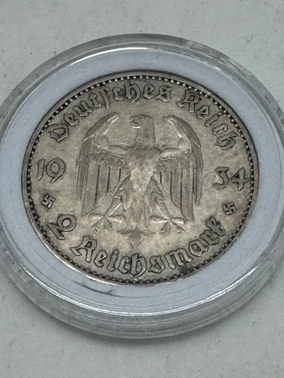 Original 2 Reichmark af sølv fra 1934
