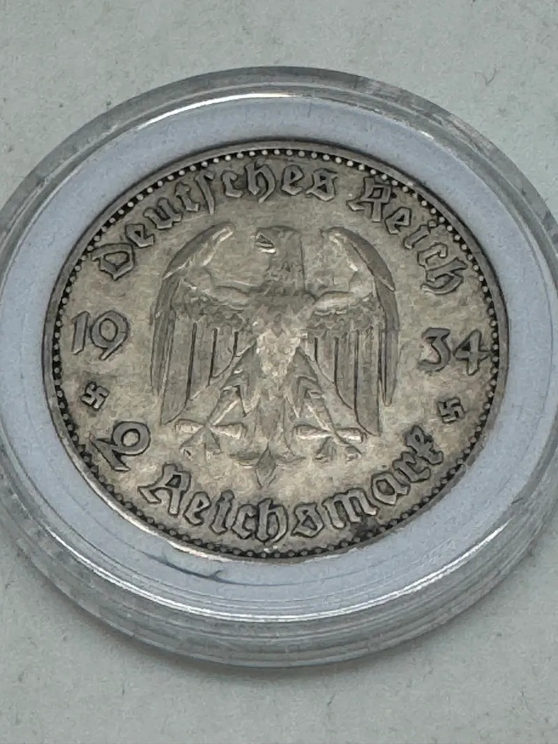 Original 2 Reichmark af sølv fra 1934