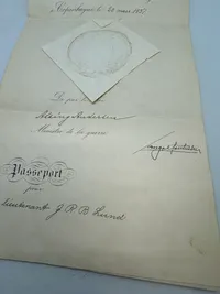 Original rejsetilladelse for Dansk Garderofficer, underskrevet af krigsminister Alsing Emanuel Andersen (5. februar 1893 i København - 5. december 1962 smst)