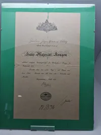 Originalt tildelingsbevis på 1864 medaljen