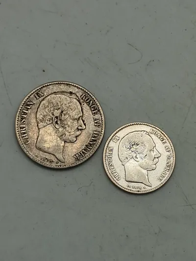 Dansk 1 & 2 krone - sølv. 1875/1876