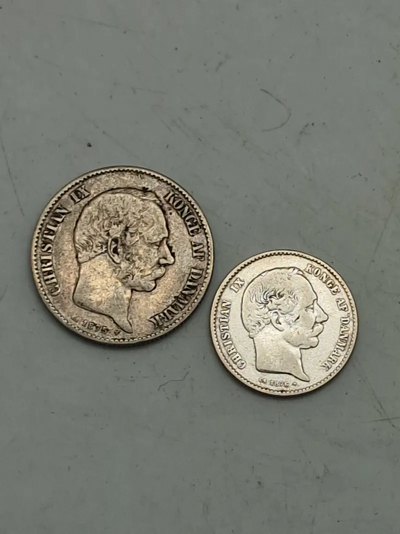 Dansk 1 & 2 krone - sølv. 1875/1876