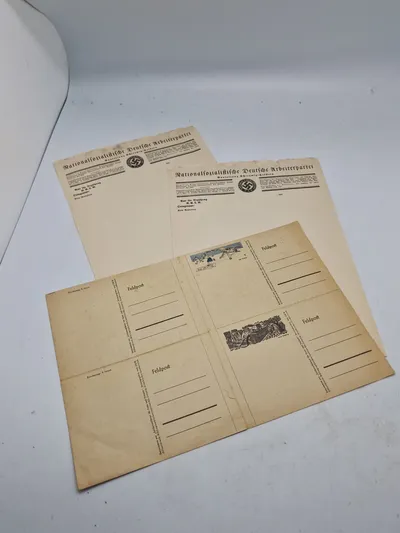 Originale tysk ww2 papirer - bl.a. ubrugte papirer til feldpost