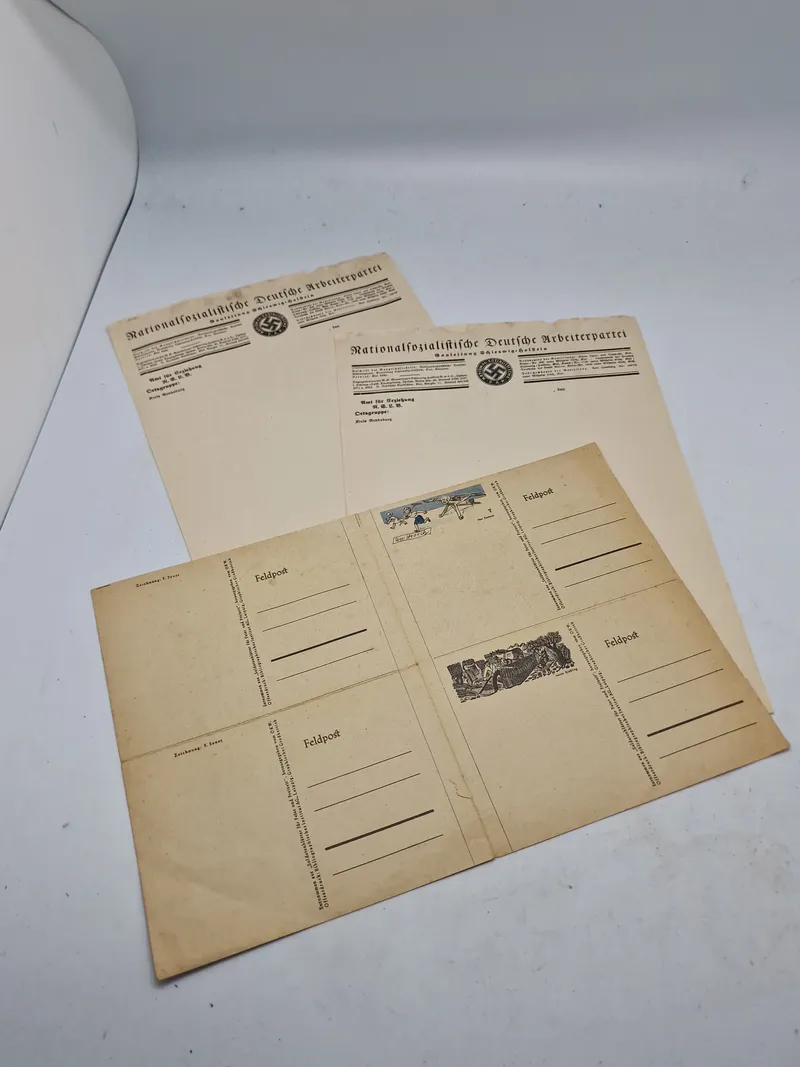 Originale tysk ww2 papirer - bl.a. ubrugte papirer til feldpost