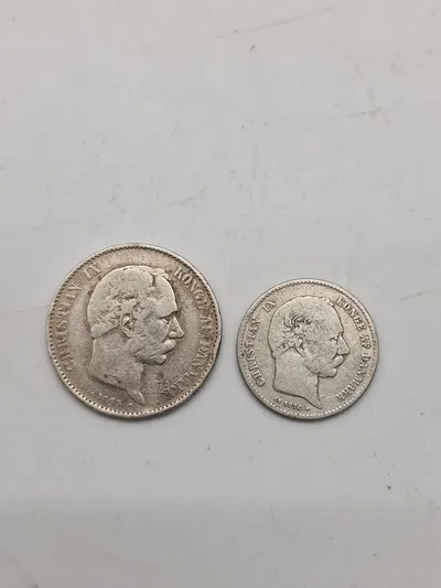 Originale sølv 2 og 1 kr Christian 9