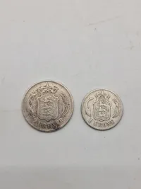 Originale sølv 2 og 1 kr Christian 9