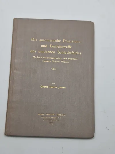 Sjælden original instruktionsbog for Madsen maskingevær mm - med dedikation fra forfatter