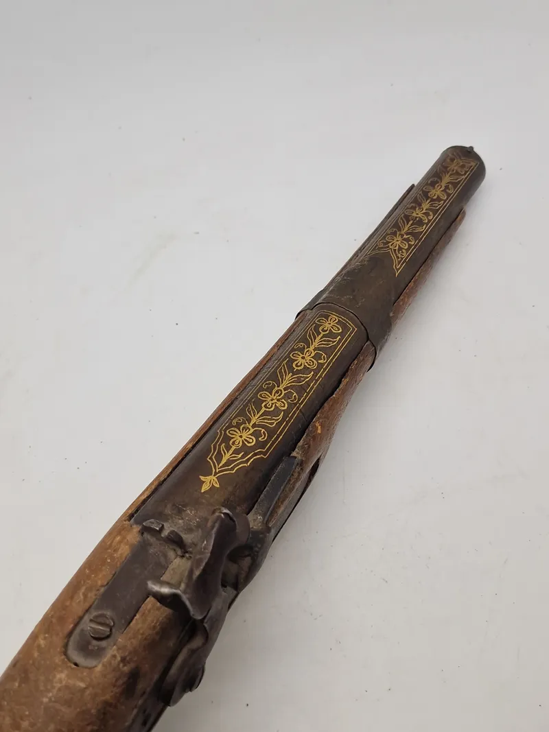 Original 1800 tals perkussions pistol med guldindlæg