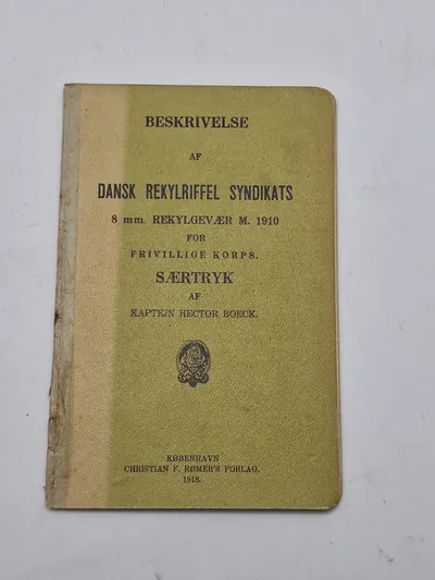 Original instruktionsbog for 8 mm rekyl gevær M/1910