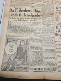 Original avis med befrielses budskabet fra 1945