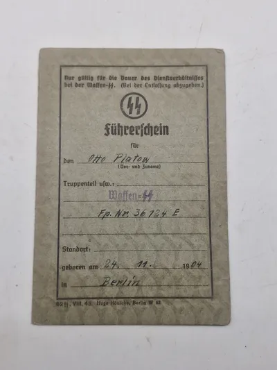 Originalt Waffen SS Driving License (Führerschein)