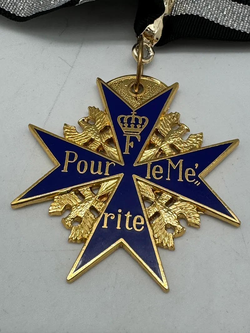 The Pour le Mérite (German: [puːɐ̯ lə meˈʁiːt];[3] French: [puʁ lə me.ʁit], lit. 'For Merit'), also informally known as the Blue Max, repro