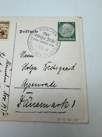 Originalt Der ewige Jude postcard, 1937 sendt på udgivelsesdagen i 1937 til Danmark