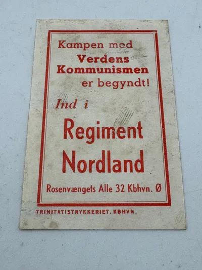 Originalt sjældent Propaganda mærkat  Regiment Nordland