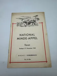 Sjældent program fra Dansk Nazistisk DNSAP "National Minde Appel 17.11.1940 for de faldne danske soldater den 9 april 1940
