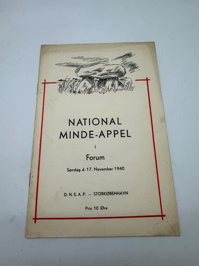Sjældent program fra Dansk Nazistisk DNSAP "National Minde Appel 17.11.1940 for de faldne danske soldater den 9 april 1940