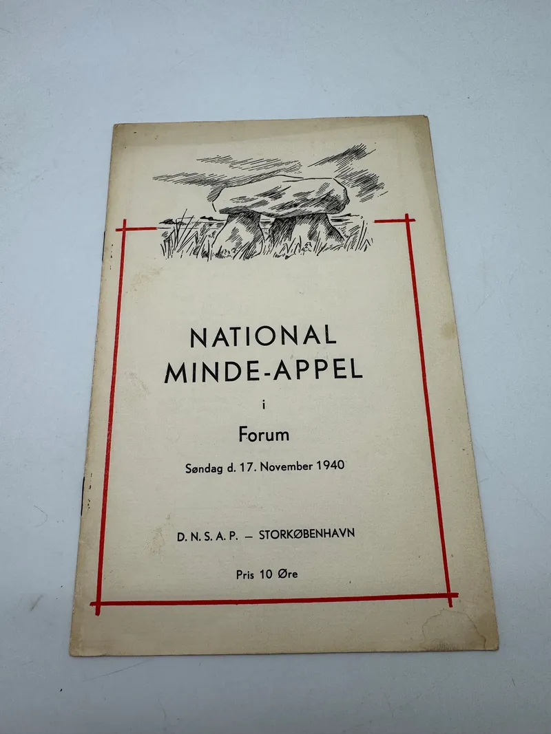 Sjældent program fra Dansk Nazistisk DNSAP "National Minde Appel 17.11.1940 for de faldne danske soldater den 9 april 1940