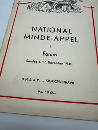 Sjældent program fra Dansk Nazistisk DNSAP "National Minde Appel 17.11.1940 for de faldne danske soldater den 9 april 1940
