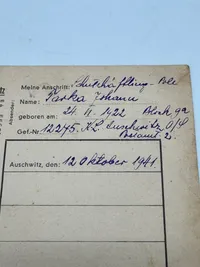 Originalt Sjældent brev fra Auschwitz 1941