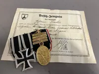 Original velholdt tysk WW1 medaljespange med urkunde