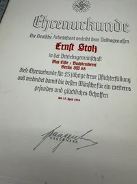 Originalt tysk DAF æres urkunde - ww2
