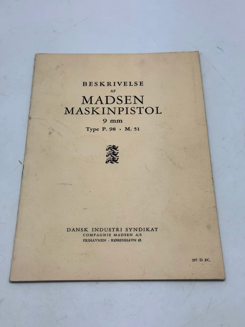 Sjælden original beskrivelse af Madsen maskinpistol