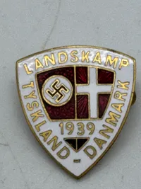 Originalt sjældent badge Landskampen Danmark Tyskland 1939