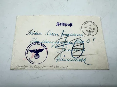 Original feldpost kuvert sendt fra frivillig til Danmark