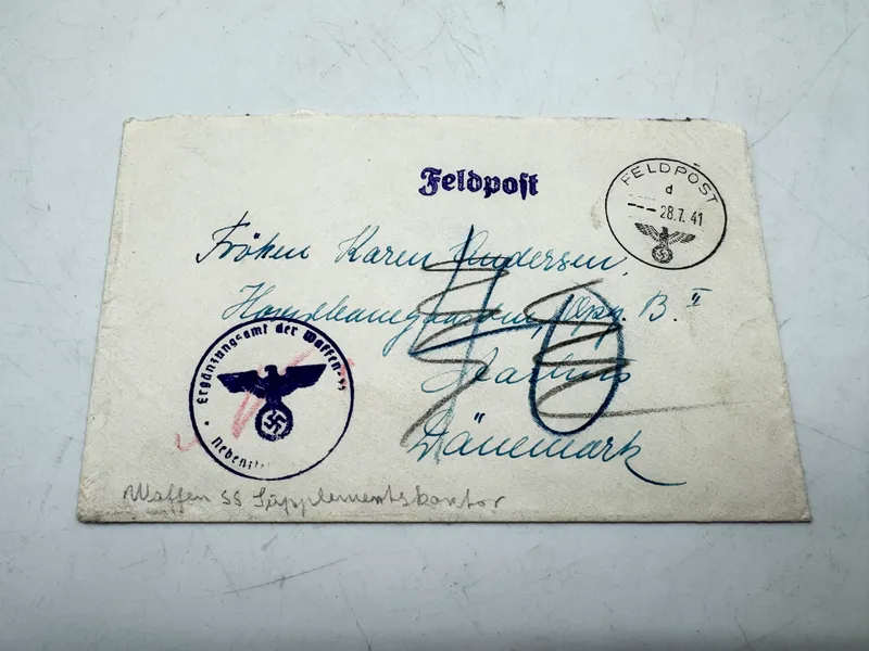 Original feldpost kuvert sendt fra frivillig til Danmark