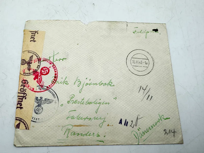 Original feldpost kuvert sendt fra frivillig til Danmark