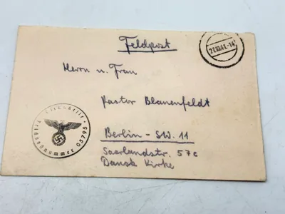 Original feldpost kuvert sendt til dansk præst - ww2