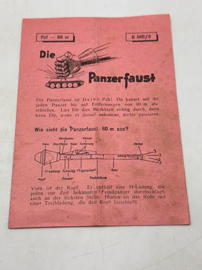 Original Pocket Instructions for Panzerfaust WW2