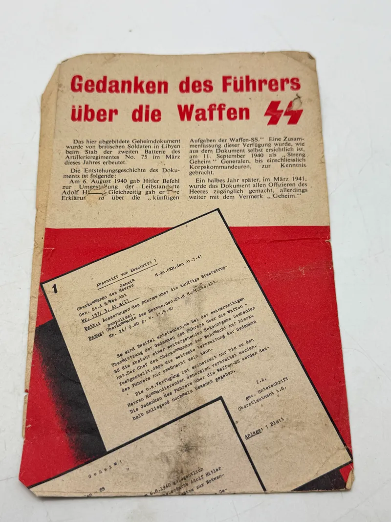 Originalt sjældent sort propaganda nedkastet fra allierede fly WW2 var forbundet med dødsstraf at besidde