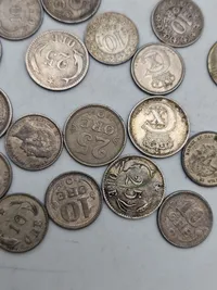 Samling danske 10 og 25 ører af sølv