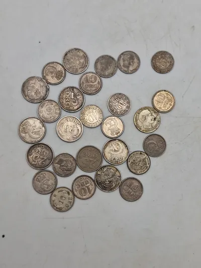 Samling danske 10 og 25 ører af sølv