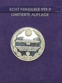Tysk finsølv medalje 3,96 gram - fodbold verdensmesterskab, 1974