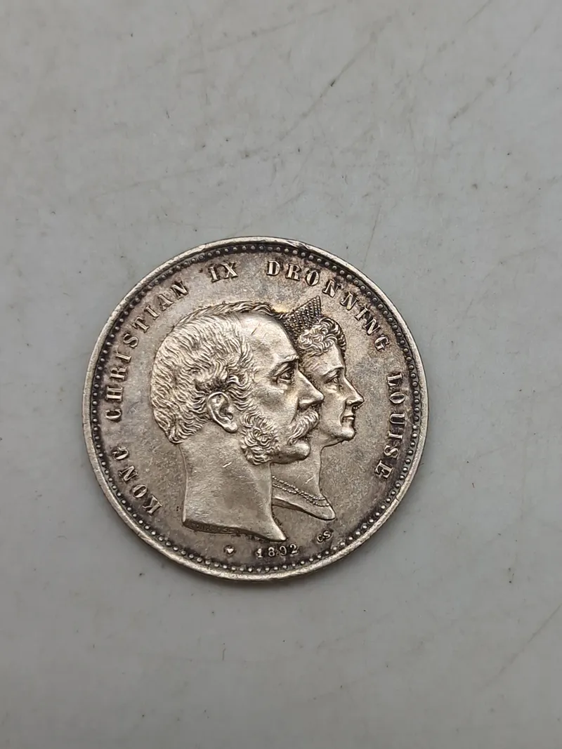 2 kr sølv erindringsmønt, guldbryllup, 1892