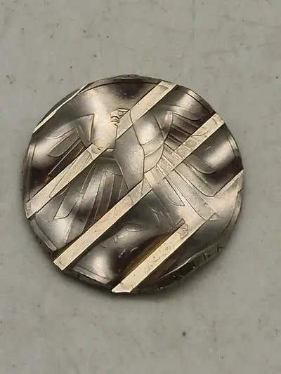 5 Mark med fejlpræg, waffled “mint error” cancelled by german mint