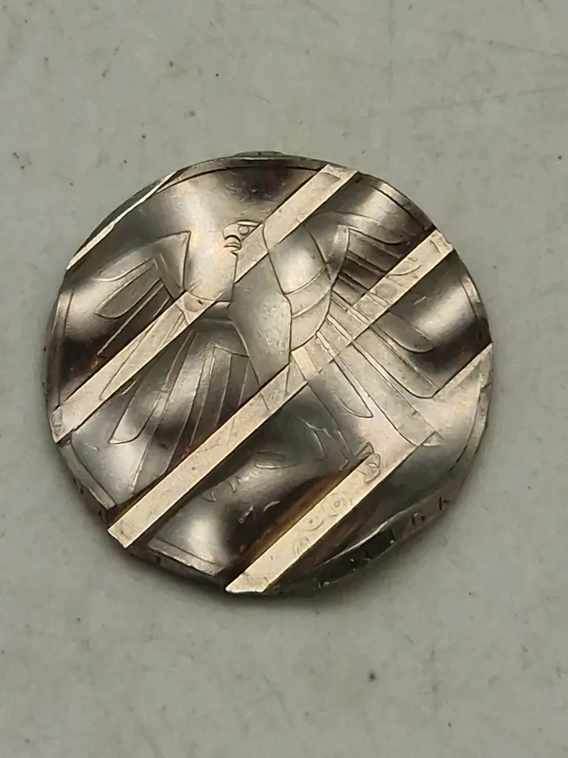 5 Mark med fejlpræg, waffled “mint error” cancelled by german mint