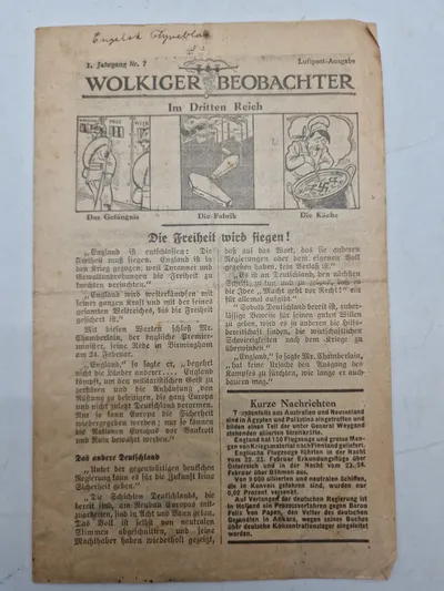 Originalt allieret sort propaganda nedkastet over Tyskland WW2  med fly