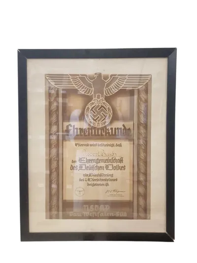 Originalt tysk "Ehrenurkunde"  (NSDAP)