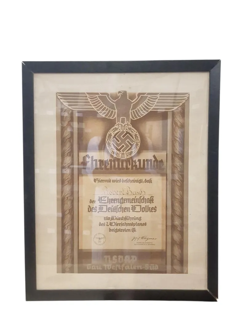 Originalt tysk "Ehrenurkunde"  (NSDAP)