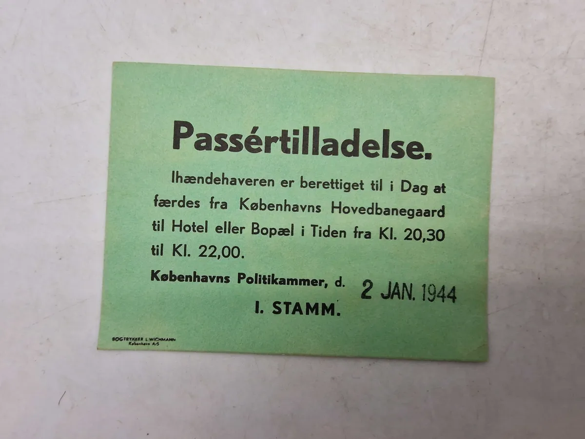 Original Passertilladelse fra København 1944
