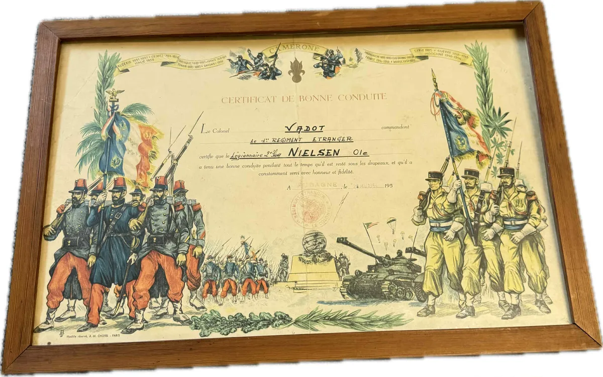 Originalt Urkunde fra Dansker i Fremmedlegionen