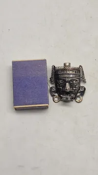 Original Vtg Ethnic Tribal Mask BROOCH PIN Sterling Silver TAXCO Signed Gemstone Détail