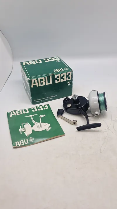 ABU 333 fastspolehjul til fiskeri, komplet med original æske og manual.